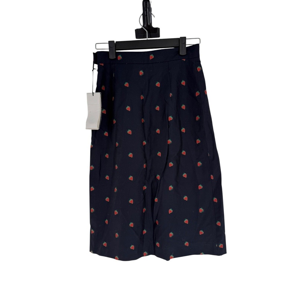 Gucci Straight Line Women's Size 38‎ XS 2 Navy Blue Strawberry Mid Skirt